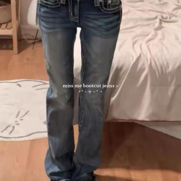 Miss Me Denim - Miss Me blue bootcut jeans with rhinestone cross design
